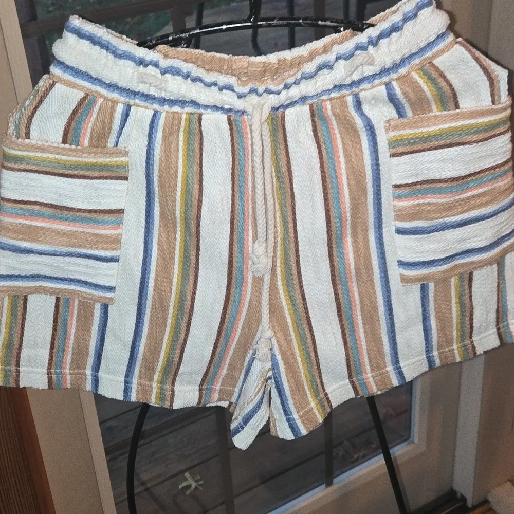 Roxy Womens Multicolor Striped Beach Shorts Elastic Waist Drawstring Small NEW